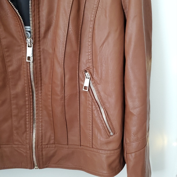 NWT Guess Women's Faux Leather Moto Jacket in Cognac Brown Size XL - Picture 6 of 9